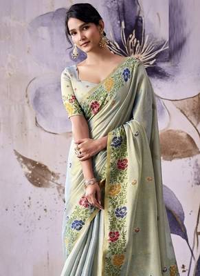 light pista tissue floral weaving saree  1