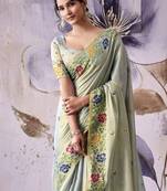 light pista tissue floral weaving saree 