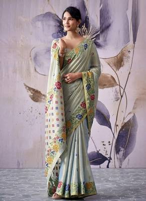 light pista tissue floral weaving saree  2