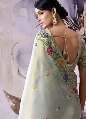 light pista tissue floral weaving saree  3