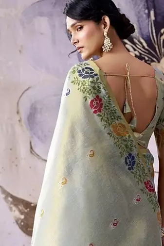 light pista tissue floral weaving saree 