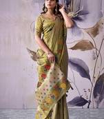 khaki tissue floral weaving saree 