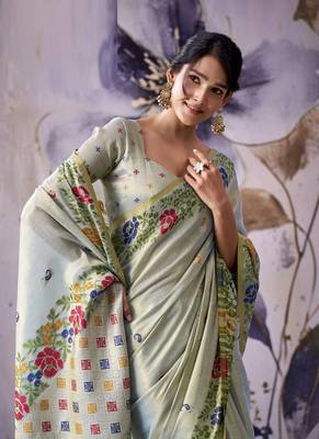 light pista tissue floral weaving saree  4