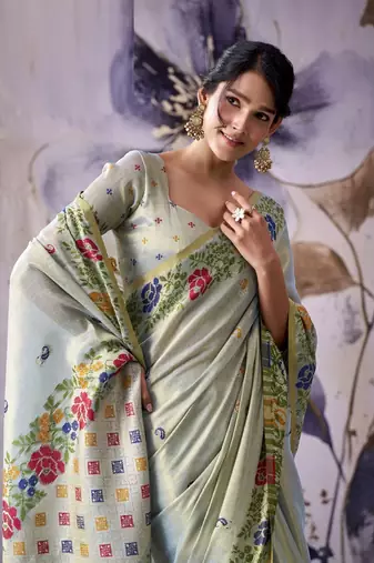 light pista tissue floral weaving saree 