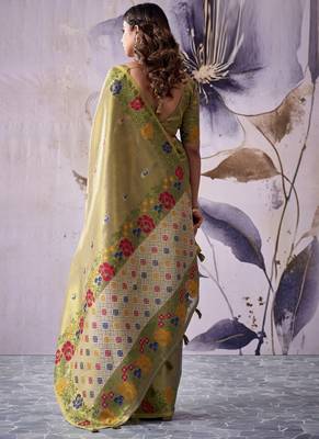 khaki tissue floral weaving saree  2