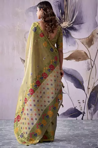 khaki tissue floral weaving saree 