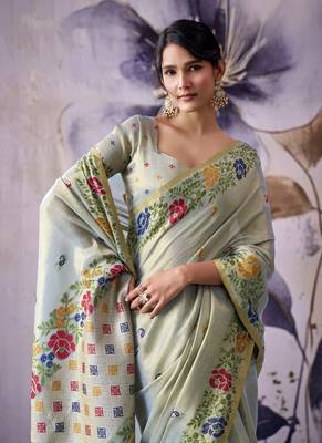 light pista tissue floral weaving saree  5