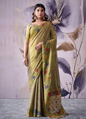khaki tissue floral weaving saree  4