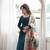 Teal blue calf length anarkali dress with position printed dupatta for women