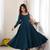 Teal blue calf length anarkali dress with position printed dupatta for women
