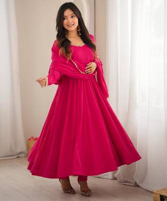 Rani pink anarkali gown for women with designer golden border dupatta | festive wear 2