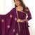 Elegant wine purple flared anarkali suit set with embroidered dupatta