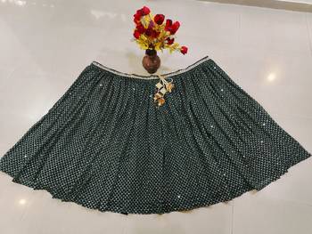 Green Viscose Georgette, Net Sequins With Zari Embroidery,Mirror Work Lehenga Set For Women's 4