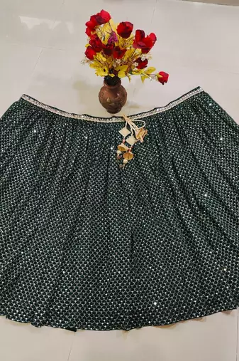 Green Viscose Georgette, Net Sequins With Zari Embroidery,Mirror Work Lehenga Set For Women's