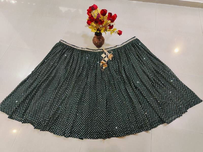 Green Viscose Georgette, Net Sequins With Zari Embroidery,Mirror Work Lehenga Set For Women's