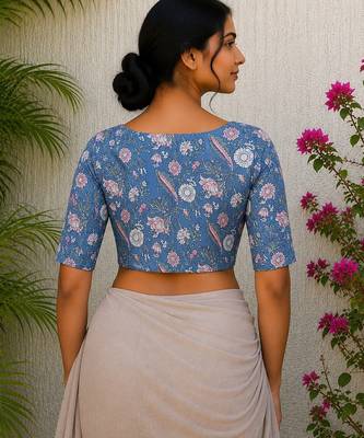 Blue cotton printed readymade blouse 2