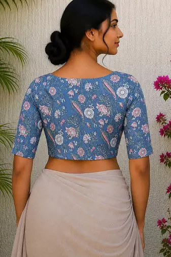 Blue cotton printed readymade blouse