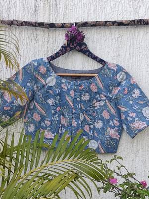 Blue cotton printed readymade blouse 3