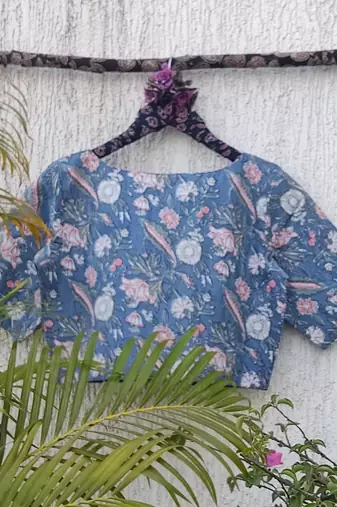 Blue cotton printed readymade blouse