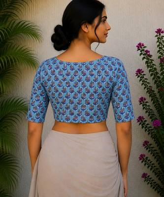 Blue cotton printed readymade blouse 2