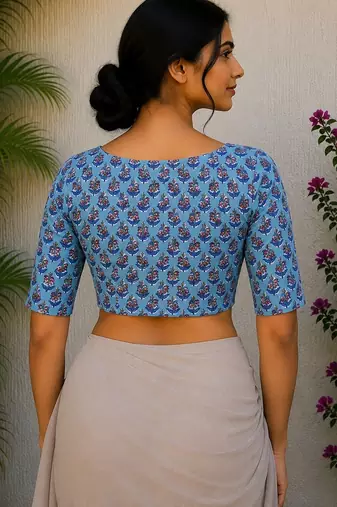 Blue cotton printed readymade blouse