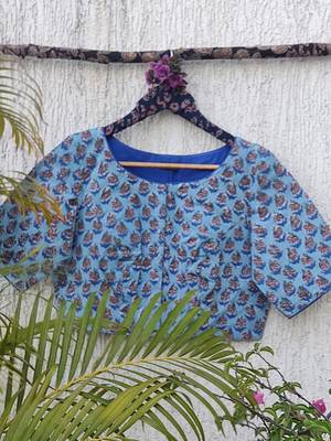 Blue cotton printed readymade blouse 3