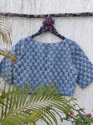 Blue cotton printed readymade blouse 4