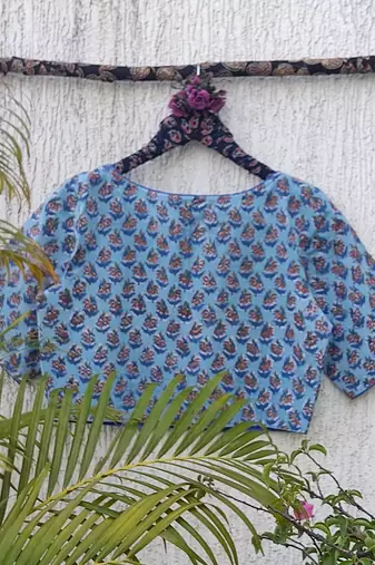 Blue cotton printed readymade blouse