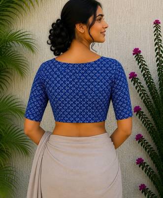 Blue cotton printed readymade blouse 2