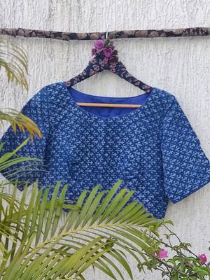 Blue cotton printed readymade blouse 3