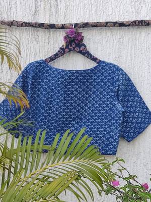 Blue cotton printed readymade blouse 4