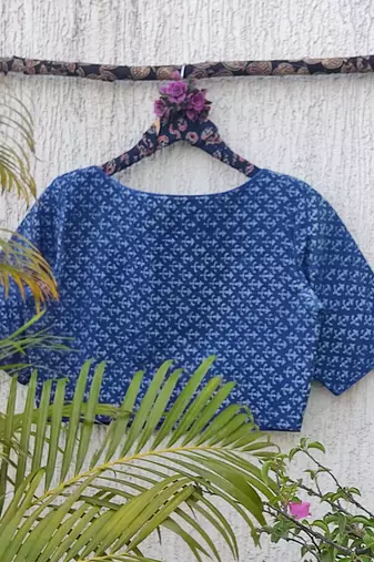 Blue cotton printed readymade blouse