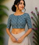 Blue cotton printed readymade blouse