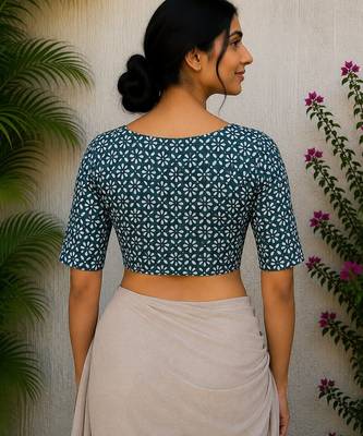 Blue cotton printed readymade blouse 2