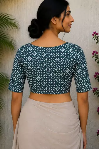 Blue cotton printed readymade blouse