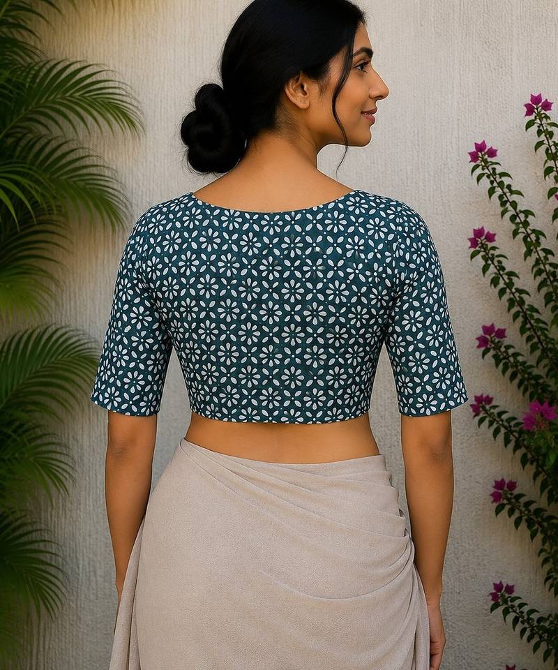 Blue cotton printed readymade blouse