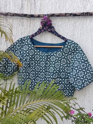 Blue cotton printed readymade blouse 3