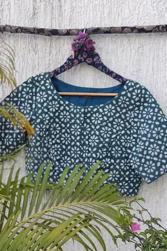 Blue cotton printed readymade blouse