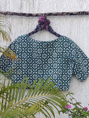 Blue cotton printed readymade blouse 4