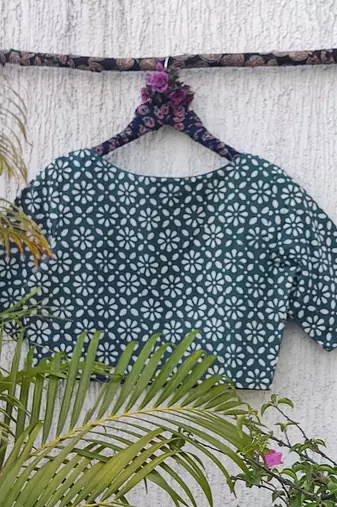 Blue cotton printed readymade blouse