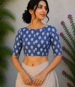 Blue cotton printed readymade blouse