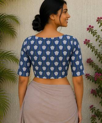 Blue cotton printed readymade blouse 2