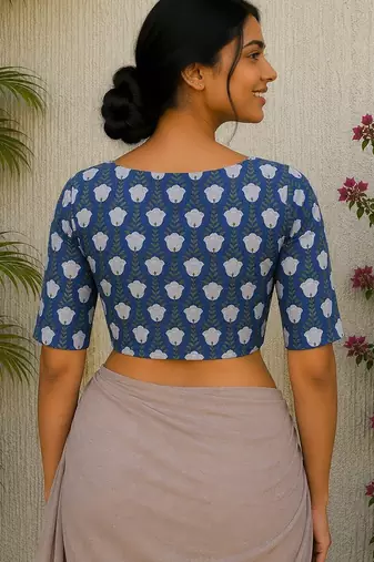 Blue cotton printed readymade blouse