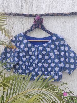 Blue cotton printed readymade blouse 3