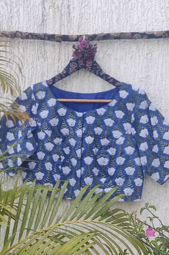 Blue cotton printed readymade blouse