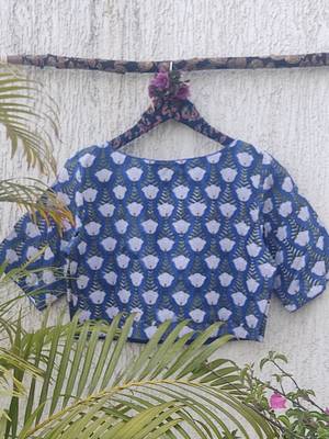 Blue cotton printed readymade blouse 4