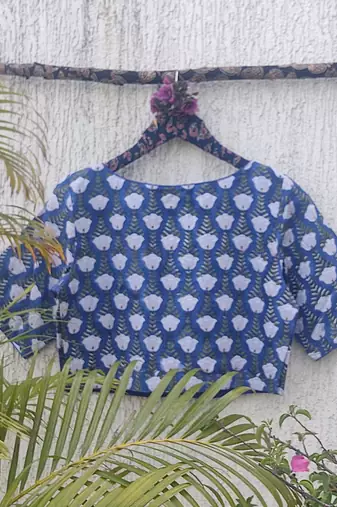 Blue cotton printed readymade blouse