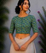 Green cotton printed readymade blouse