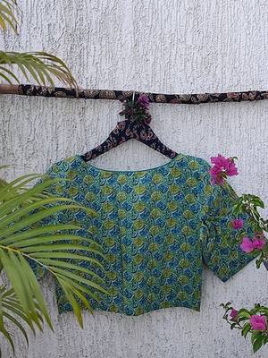Green cotton printed readymade blouse 4