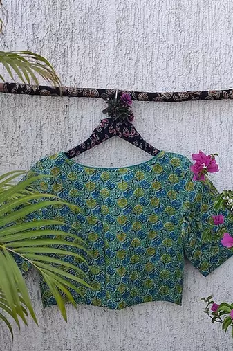 Green cotton printed readymade blouse